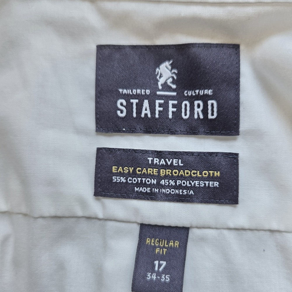 Stafford Dress Shirt Men 17 34-35 Ivory Classic Easy Care Broadcloth Travel - Picture 2 of 7